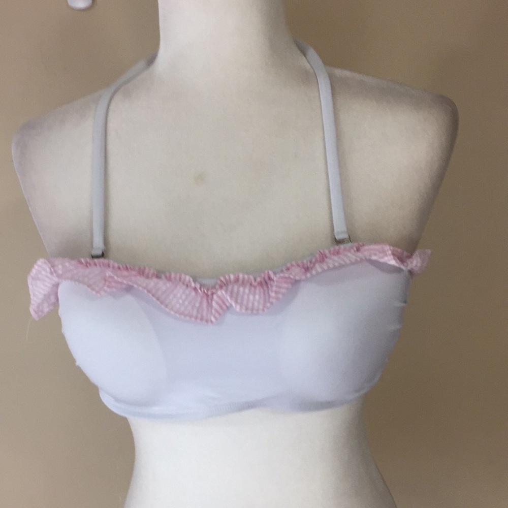 MSC Mainstreet  White Bandeau Swim Top with Seersucker Ruffle Small NWT